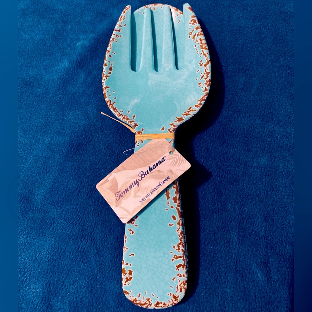 Teal Rustic Crackle Tommy Bahama Melamine Spoon Rest & Salad Server Set NEW